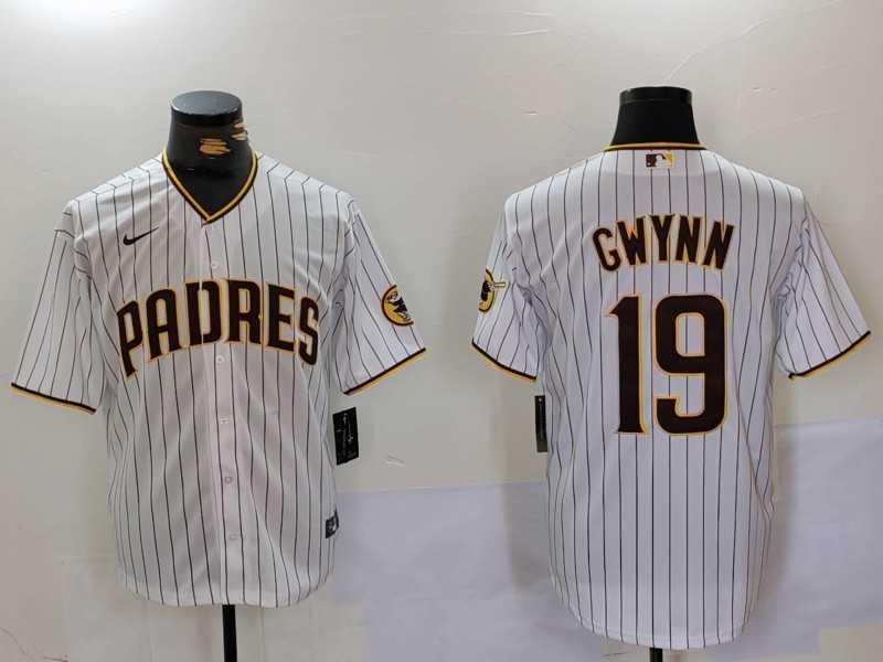 Men%27s San Diego Padres #19 Tony Gwynn White Team Logo Stitched Cool Base Nike Jersey->san diego padres->MLB Jersey